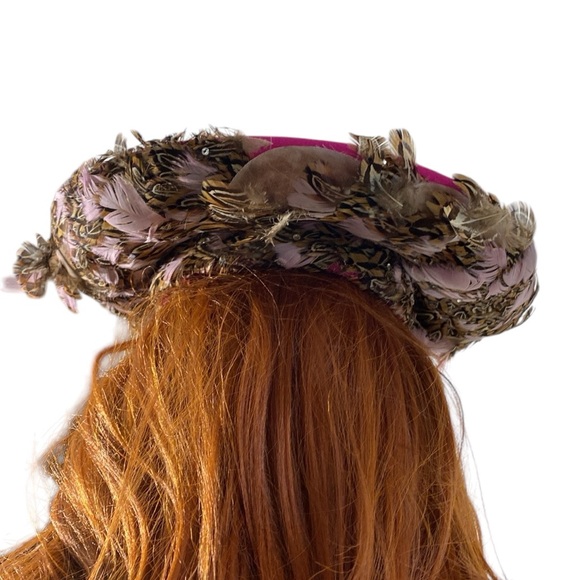 Vintage Mr. John Excello Hot Pink Feather‎ Hat 100% Wool Church Kentucky Derby main image 6